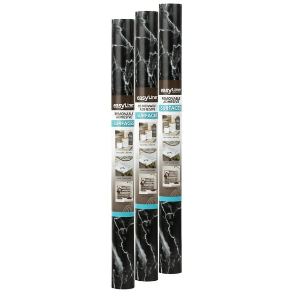 EasyLiner Adhesive Surface 20 in. x 15 ft. Shelf Liner, Black Marble, 3 Pack