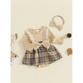 thumbnail image 3 of FEORJGP Toddler Baby Girl 2Pcs Outfits 0 3M 6M 9M 12M 18M Infant Long Sleeve Jumpsuits Dress Plaid Print Romper Dress with Headband Set Kids Little Girls Fashion Cute Casual Clothes for Spring Fall, 3 of 10