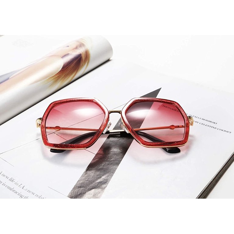 Large Hexagon Sunglasses, Oversized Geometric Design, UV400 Protection Amazon.com: FEISEDY Retro Square Sunglasses for Women  main image 2