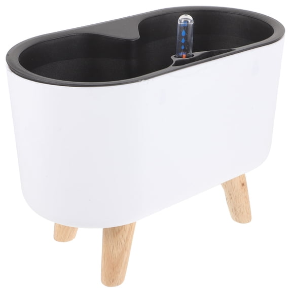 FOMIYES White Plastic Self Watering Indoor Plant Pot with Water Level Indicator and Wooden Legs