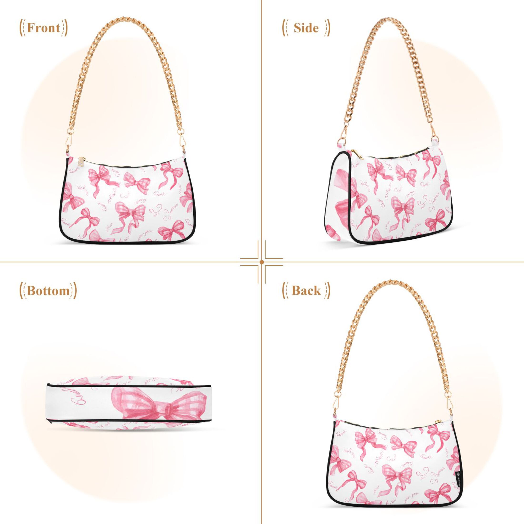 ALAZA Pink Bows Women's Chain Shoulder Bag Hobo Handbag Tote Crossbody Purse