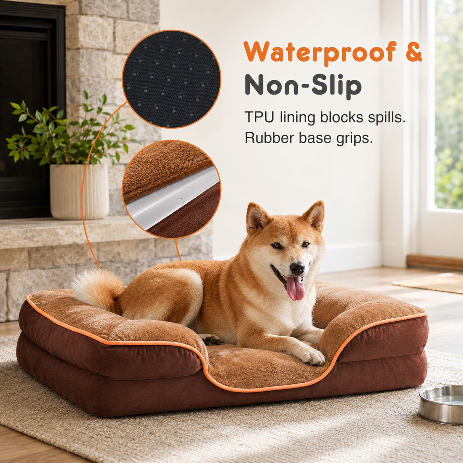 Alvantor L/XL Orthopedic Dog Bed for Extra Large Dogs & Cats with Washable Removable Cover Non-Slip Base Waterproof Liner, Pet Bed with Sides