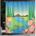 thumbnail image 3 of Ambesonne Cartoon Shower Curtain, Greenery Meadow River Art, 69"Wx70"L, Multicolor, 3 of 4