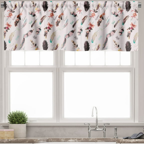 Ambesonne Boho Valance Pack of 2, Fashion Feathers, 54"X12", Multicolor