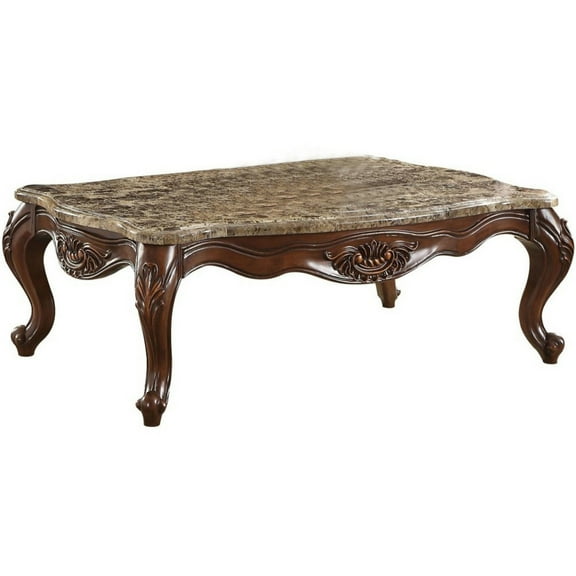 Traditional Style Rectangular Marble and Wooden Coffee Table Brown - Saltoro Sherpi