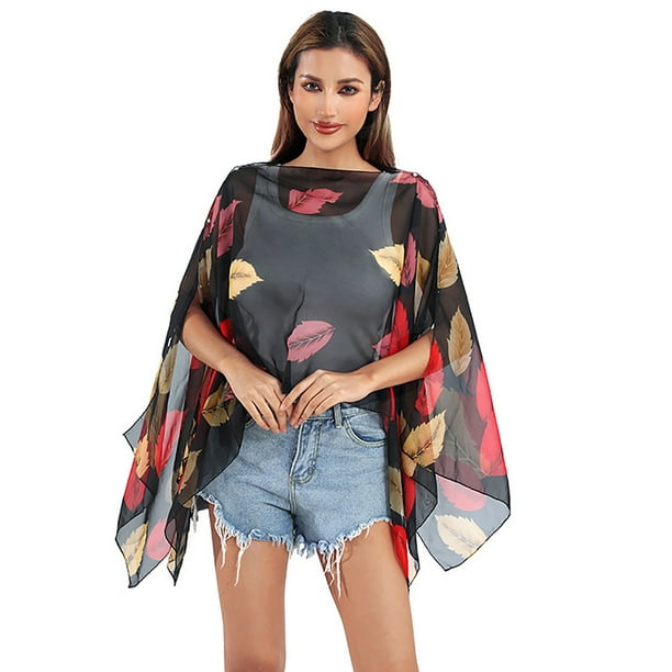 Bufanda y chal de gasa con estampado, para mujer, de verano, con protección solar, de comercio exterior, de seda, con botones y ojales.