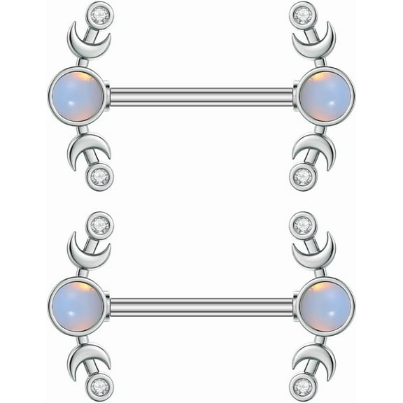 14G CZ Heart Nipple Rings Rhinestone Opal Simple Moon Nipple Shield Barbell Ring Nipple Barbells Tongue Ring Piercing Nipplerings Dainty Body Piercing Jewelry for Women