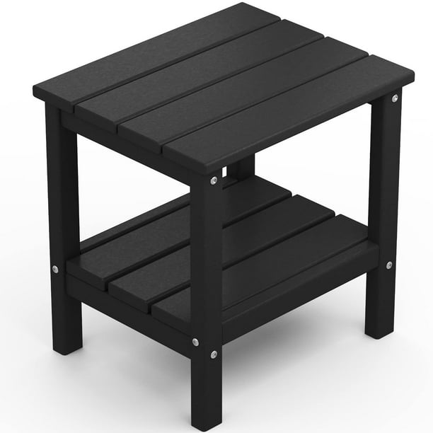 Outdoor Side Table, HDPE 2Layer Patio End Table, 18"x14.5"x18", Black