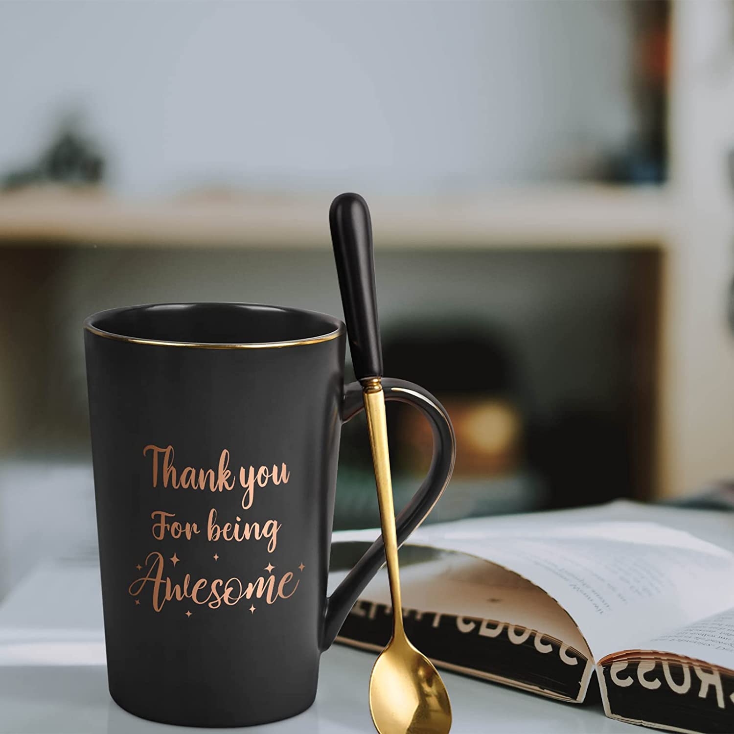 Futtumy Black 14 fl oz Coffee Mugs Ceramic Mug Tea Cup, Thank You for Being Awesome Mug, Inspirational Christmas Birthday Gifts for Men Women Friends, Thank You Gifts for Mug - image 5 of 10