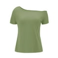 thumbnail image 4 of Pxiakgy Women's Casual Off The Shoulder Tops Women's Off Shoulder Shirts Casual Loose Short Sleeve Tops Short Sleeve T Shirts Loose Summer Blouse Shirt Army Green L, 4 of 7