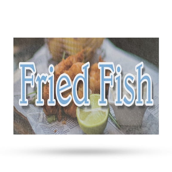 Fried Fish Vinyl Decal 12 Inch x 16 Inch Weatherproof Heavy-Duty Adhesive Backing | Seafood Favorites, Freshly Cooked, Food Stalls | Made in USA