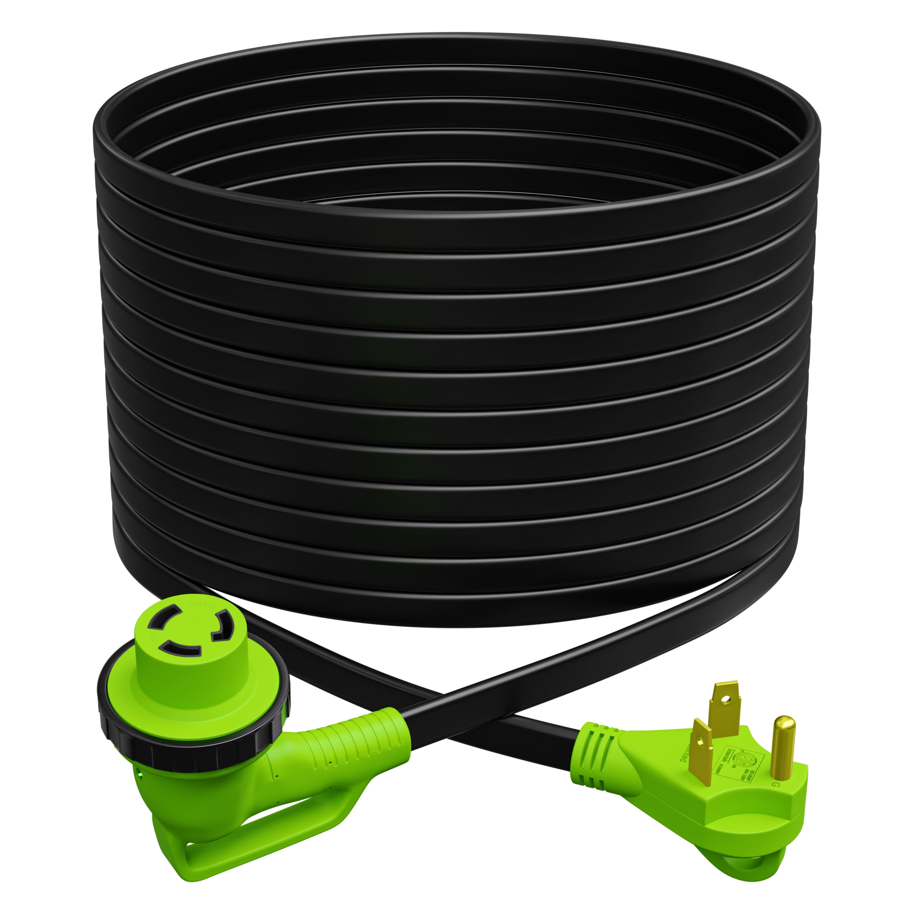 Leisure Cords 90 Degree 50FT Power Extension Cord with 30 AMP Male Standard / 30 AMP Female 90 Degree Locking Adapter (30 Amp - 50 Foot)