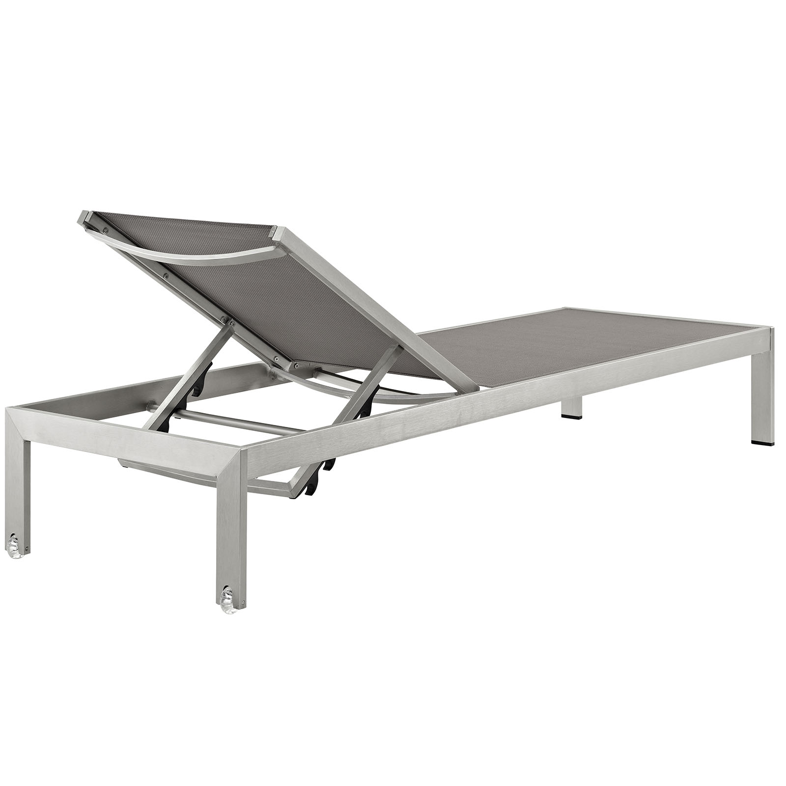 Modern Contemporary Urban Outdoor Patio Balcony Garden Furniture Lounge Chair Chaise and Side Table Set, Aluminum Metal Steel, Grey Gray - image 5 of 7