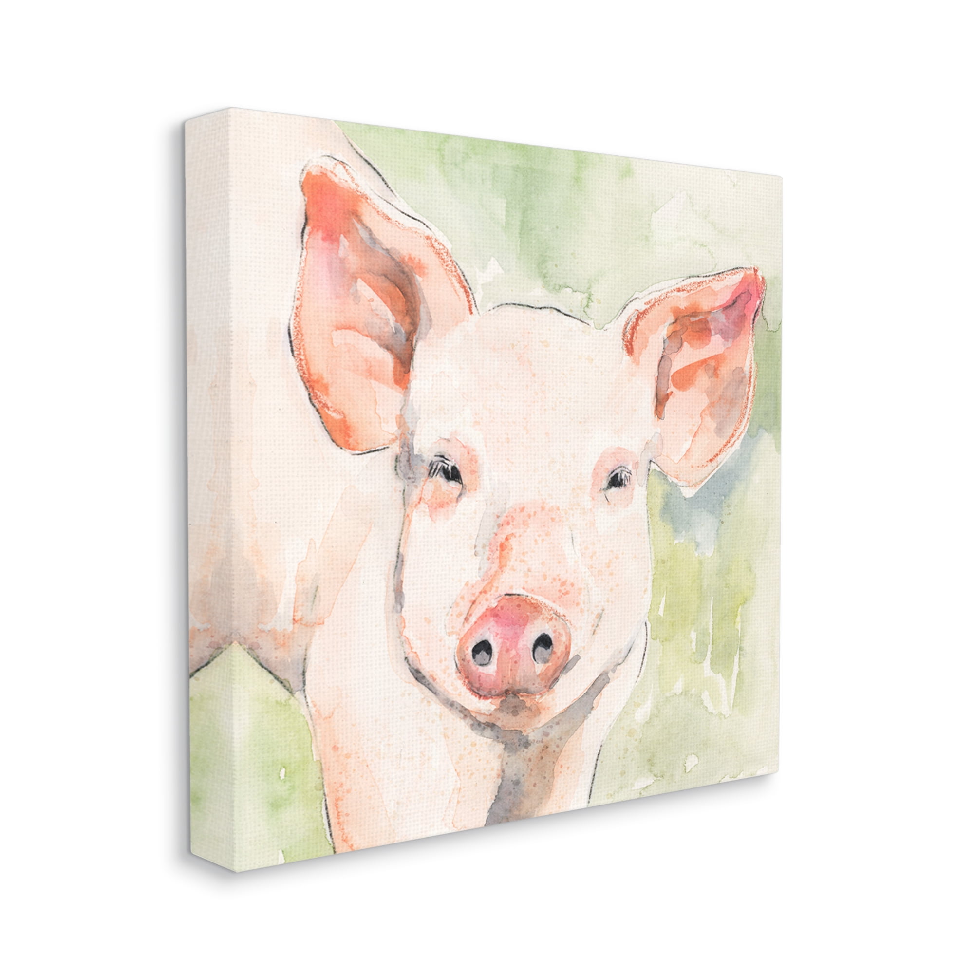 Stupell Industries Pig Portrait on Green Animals & Insects Painting Gallery Wrapped Canvas Print Wall Art, 30 x 30
