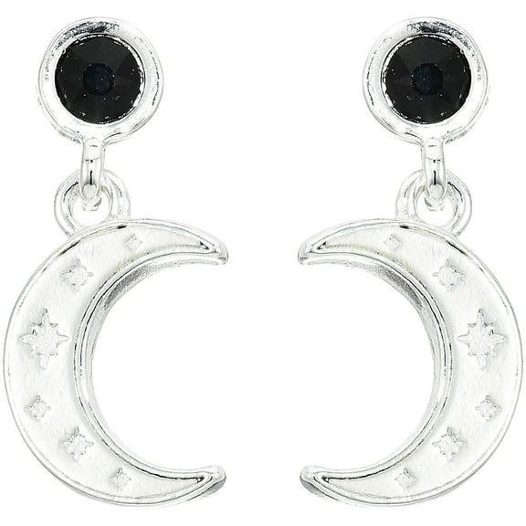 Alex and Ani Moon and Crystal Delicate Earrings Silver/Black One Size