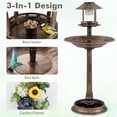 thumbnail image 5 of Pefilos 42" Outdoor Garden Bird Bath with Solar Light, Weather Resistant Pedestal, Backyard Bird Feeder and Flower Planter, Brown, 5 of 9