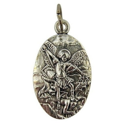 Saint Michael Archangel - Silver Tone Saint Michael the Archangel Medal Pendant Charm, 1 Inch