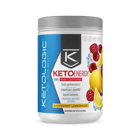KetoLogic BHB Exogenous Ketones Powder with Caffeine | Supports Low Carb, Keto Diet & Boosts Energy, Focus | Keto Pre-Workout Supplement, Beta-Hydroxybutyrate BHB Salts | Raspberry Lemonade - 30 Serve