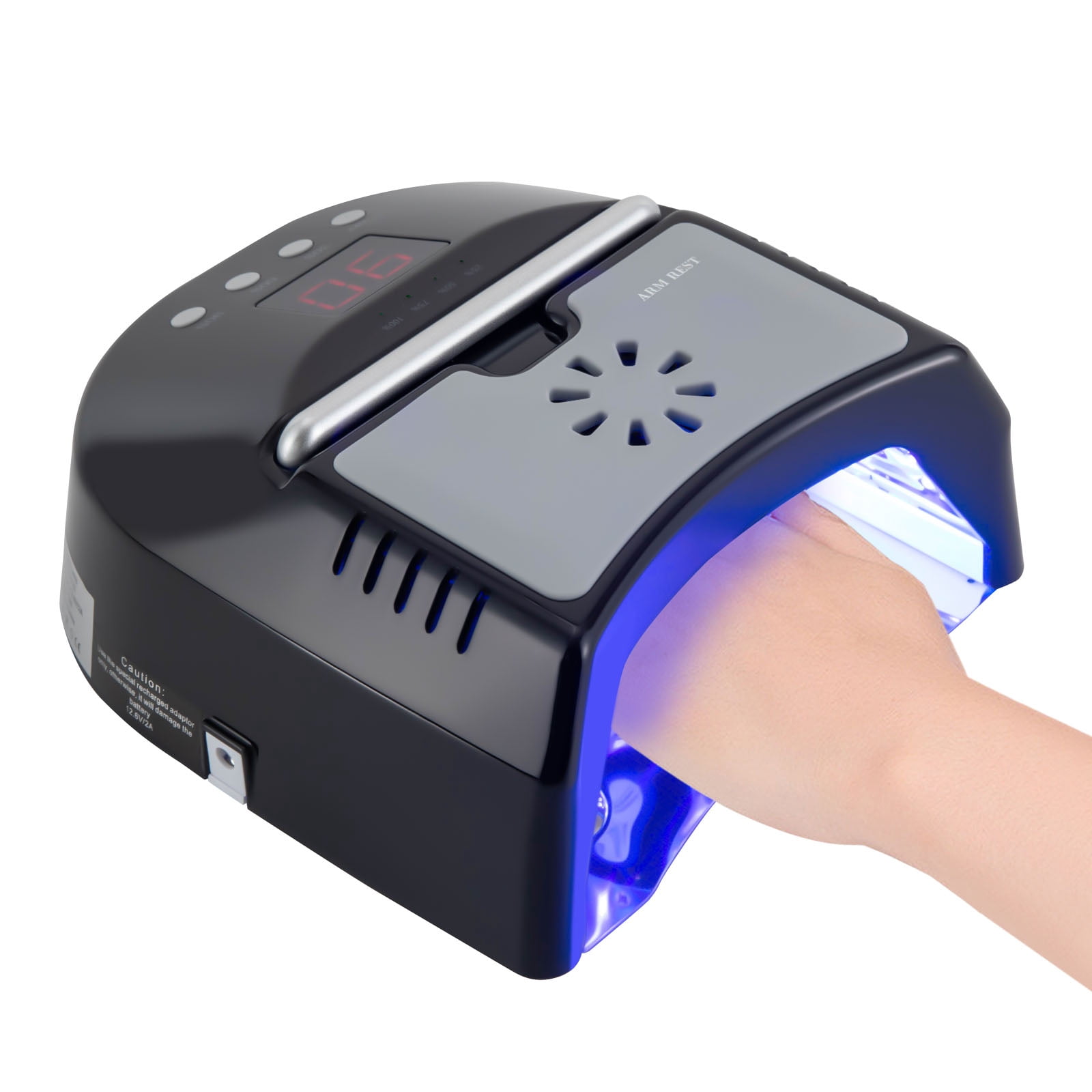 UV LED Nail Dryer Lamp with Cooling Fan, Rechargeable Battery, LCD Timer, and Removable Base for Quick and Safe Nail Polish Drying