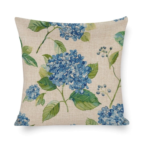 Pillowcase Farm Decorations Pillow Case Spring Summer Holiday Blue Floral Pillow Case Watercolor Blue Hydrangea Flowers Couch Pillows Decor for Sofa Couch 16"x16"