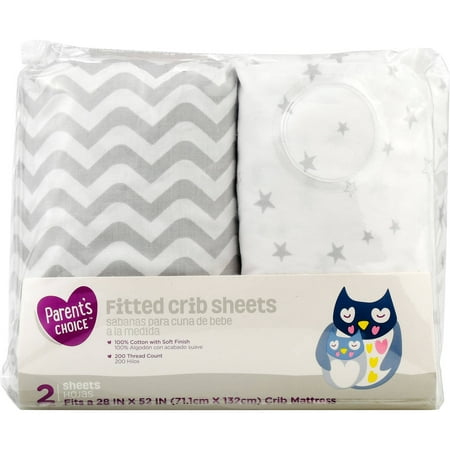 Parent's Choice Fitted Crib Sheets, Gray Chevron, 2
