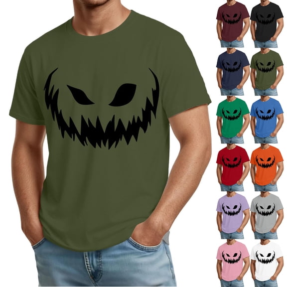 Halloween Shirts for Men Funny Graphic Tshirts Round Neck Short Sleeve Pumpkin Jack-o'-lantern Print Halloween Costume