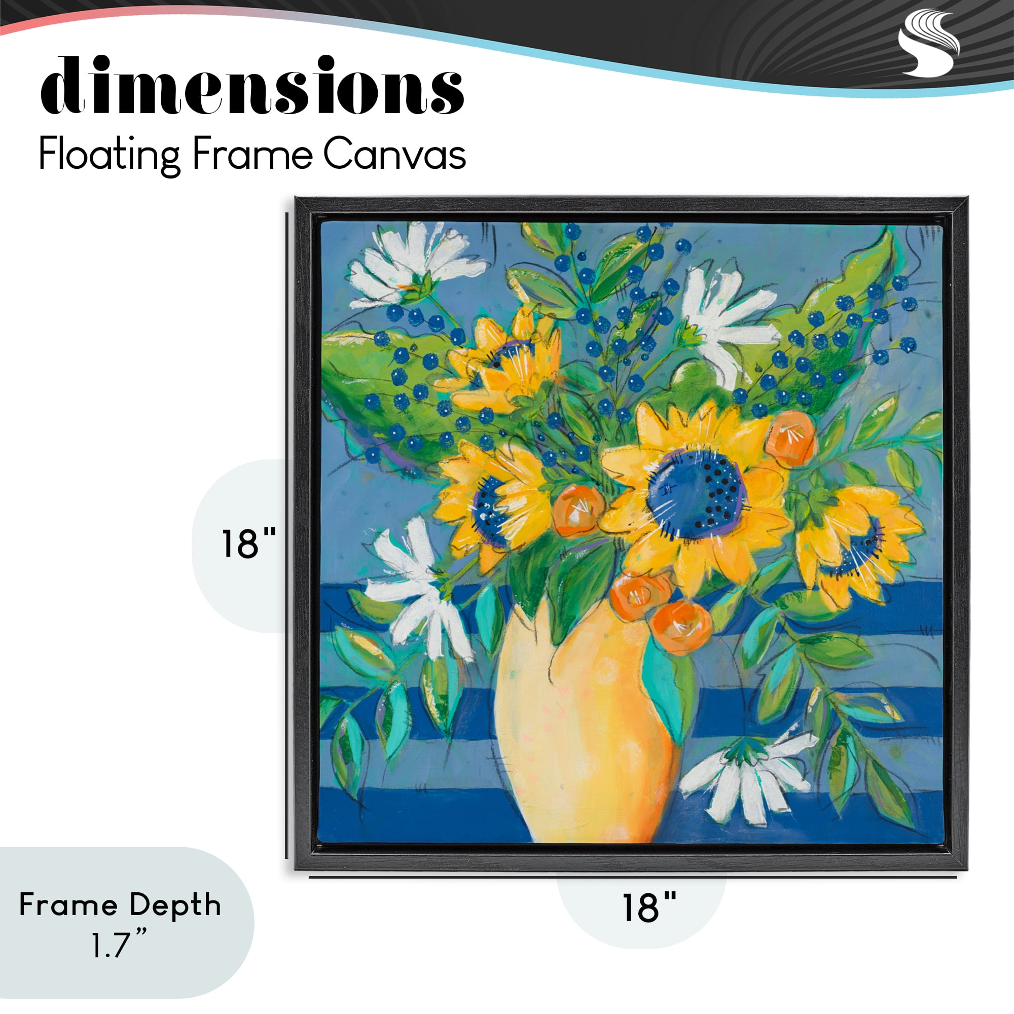 Stupell Industries Floral Bursts Among The Blue Black Framed Floater Canvas Wall Art, design by Krinlox