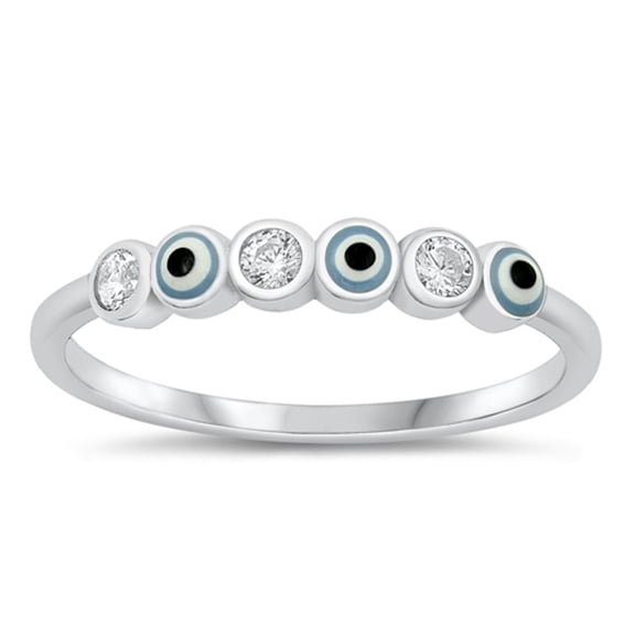Clear Cubic Zirconia Evil Eye Ring .925 Sterling Silver Band White Jewelry Female Male Unisex Size 8