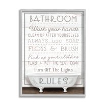 Stupell Industries Rustic Bathroom Rules Tub Typography Painting Gray Framed Art Print Wall Art, 24 x 30