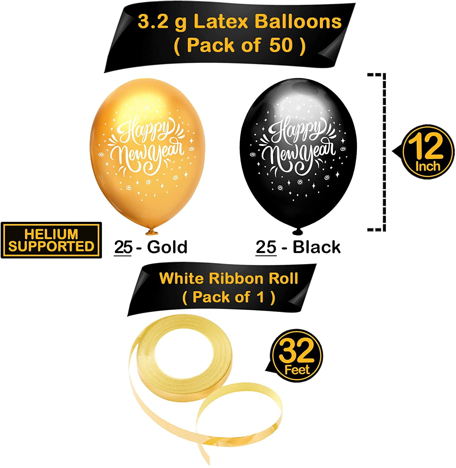 KatchOn Huge Happy New Year Balloons Set - Pack of 50 | Latex Balloons, NYE Party Supplies 2026, Decorations