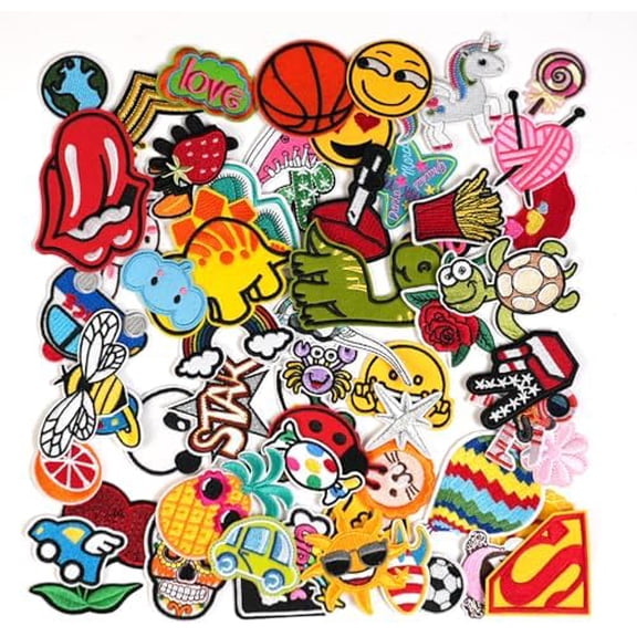 60 PCS Assorted Iron On Patches, Cute Embroidered Patches Bulk for DIY, Heat Press Sew On Applique Patches for Backpacks, Hats, Clothes, Bags and Jeans$$Art & Craft