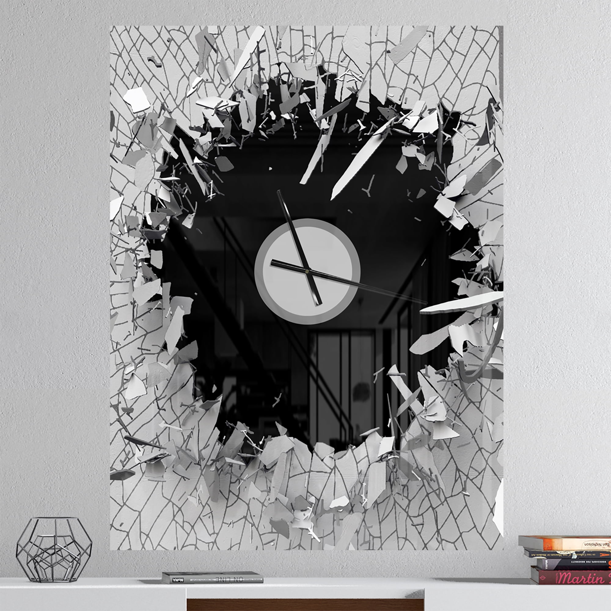 Designart 'Abstract Broken Wall 3D Design' Modern Wall Clock