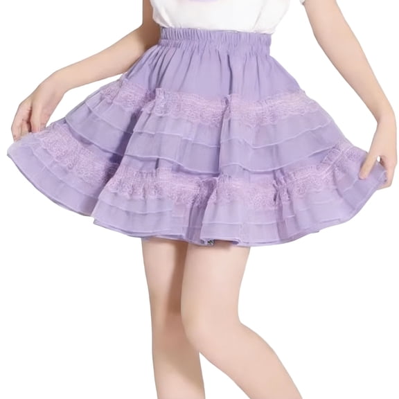 Khunlpohl Girls Skirts Ruffled Tiered Elastic High Waisted Lace Trim Skort Summer Fashion Cute Skirt 5-15 Years