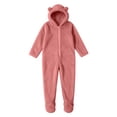 thumbnail image 2 of Kids Hooded Onesie Fleece Footed Jumpsuit with Bear Ears, Full Zip One Piece Cozy Sherpa Loungewear for Boys Girls, Pink 01 4T, 2 of 8