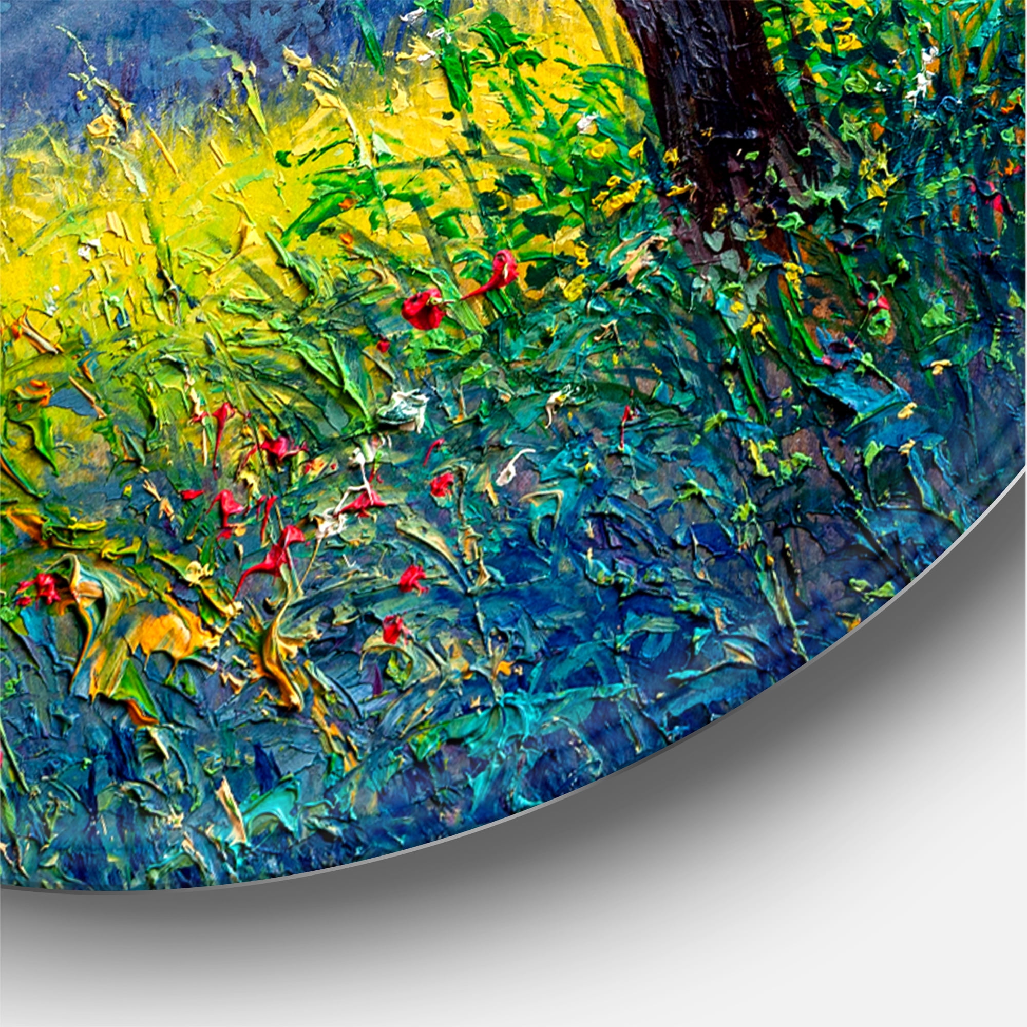 Designart 'Summer Forest With Waterfall and River ' Traditional Circle Metal Wall Art 11x11 - Disc of 11