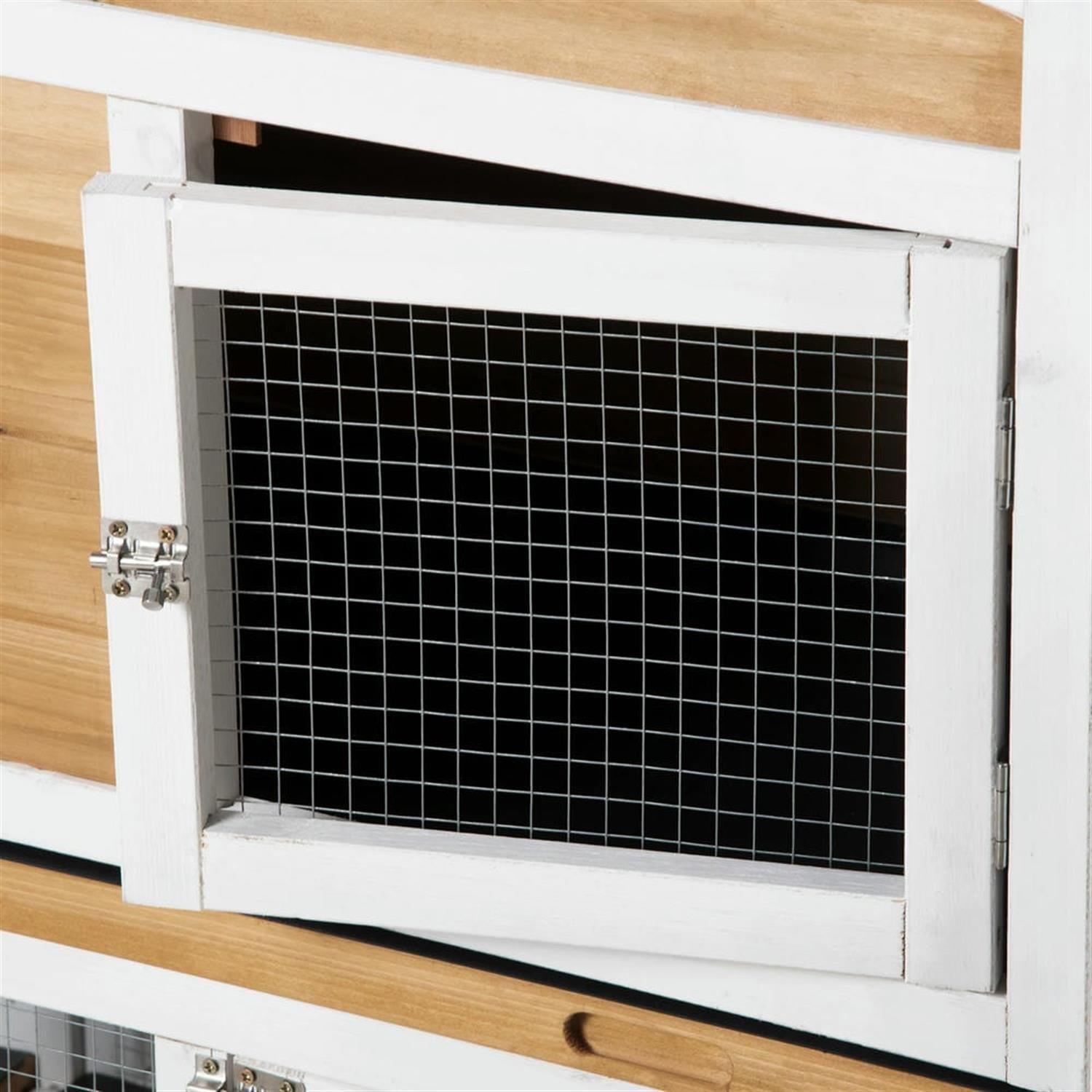 resenkos 90" Wooden Rabbit Hutch with Double Side Run Boxes, Outdoor Small Animal Habitat Chicken Coop Bunny Cage for Bunnies, Guinea Pigs, Brown