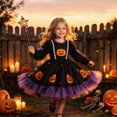 thumbnail image 4 of WXFAZCVU Girls Dress Halloween Pumpkin Pattern Dress Long Sleeve Purple Dress Party Gown Size 4-5 Years, 4 of 5