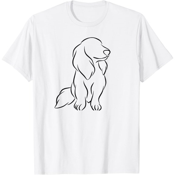 Long Haired Dachshund Line Art Cute Doxie Wiener Dog Women T-Shirt Size S-5XL