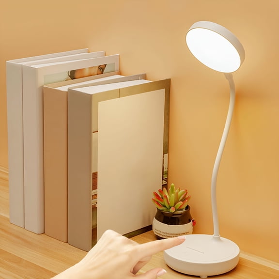 HIBIBUD LED Desk Table Lamp For Home Office,3 Brightness Level with USB Charging Port,with Adjustable Gooseneck,A Study Light for Reading White