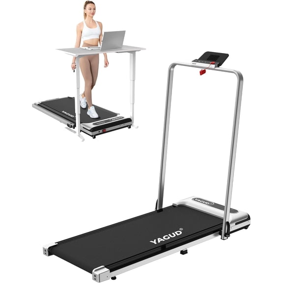 Yagud Walking Pad Under Desk Treadmill with Handle, Portable Small Treadmills for Home with Remote Control, Walking Pad Treadmill with LED Display, 265LBS Weight Capacity