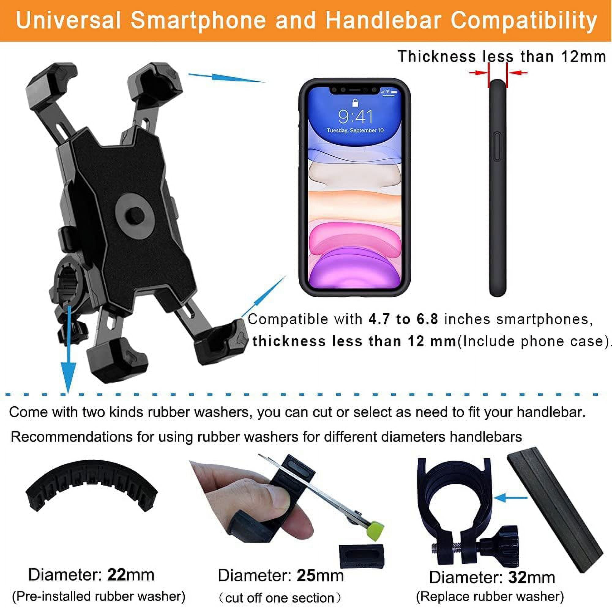 Tattom Phone Holder for Bike, Adjustable Bike Phone Mount Easy Install Scooter Phone Holder, Bicycles Cell Phone Holder Handlebar for 4.7-6.8 inch Black .