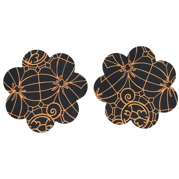 10 Pairs Halloween Sexy Disposable Pasties Nipple Cover Spiderweb Bat Printing  Breast Cover for Women Free Size (Flower) Decor for Celebration Party 