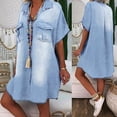 thumbnail image 2 of AOOCHASLIY Summer Womens Dresses Women's Plus Size Asymetric Denim Dresses Batwing Short Sleeve Knee Length Dress, 2 of 8