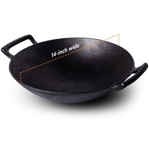 Photo 1 of 14 Inch Cast Iron Wok with Handles and Built in Base