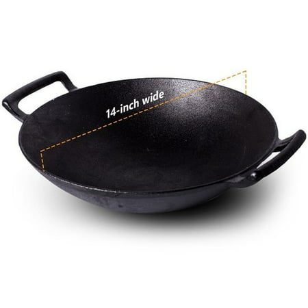 J Miles UH-CI193 14 in. Cast Iron Wok with Handles & Built in Base