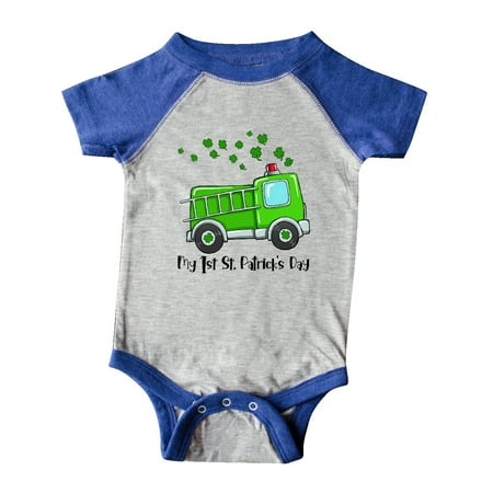 

Inktastic My 1st St. Patrick s Day Green Fire Truck with Clovers Gift Baby Boy or Baby Girl Bodysuit