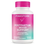 Pink Stork Postpartum Mood Support: Hormone Support with Ashwagandha, Chamomile, and Postnatal Vitamins, 60 Capsules