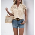 thumbnail image 5 of Women'S Eyelet Embroidery Blouse V Neck Button Down Shirt Flounce Short Sleeve Top with Cutout Detail M, 5 of 9