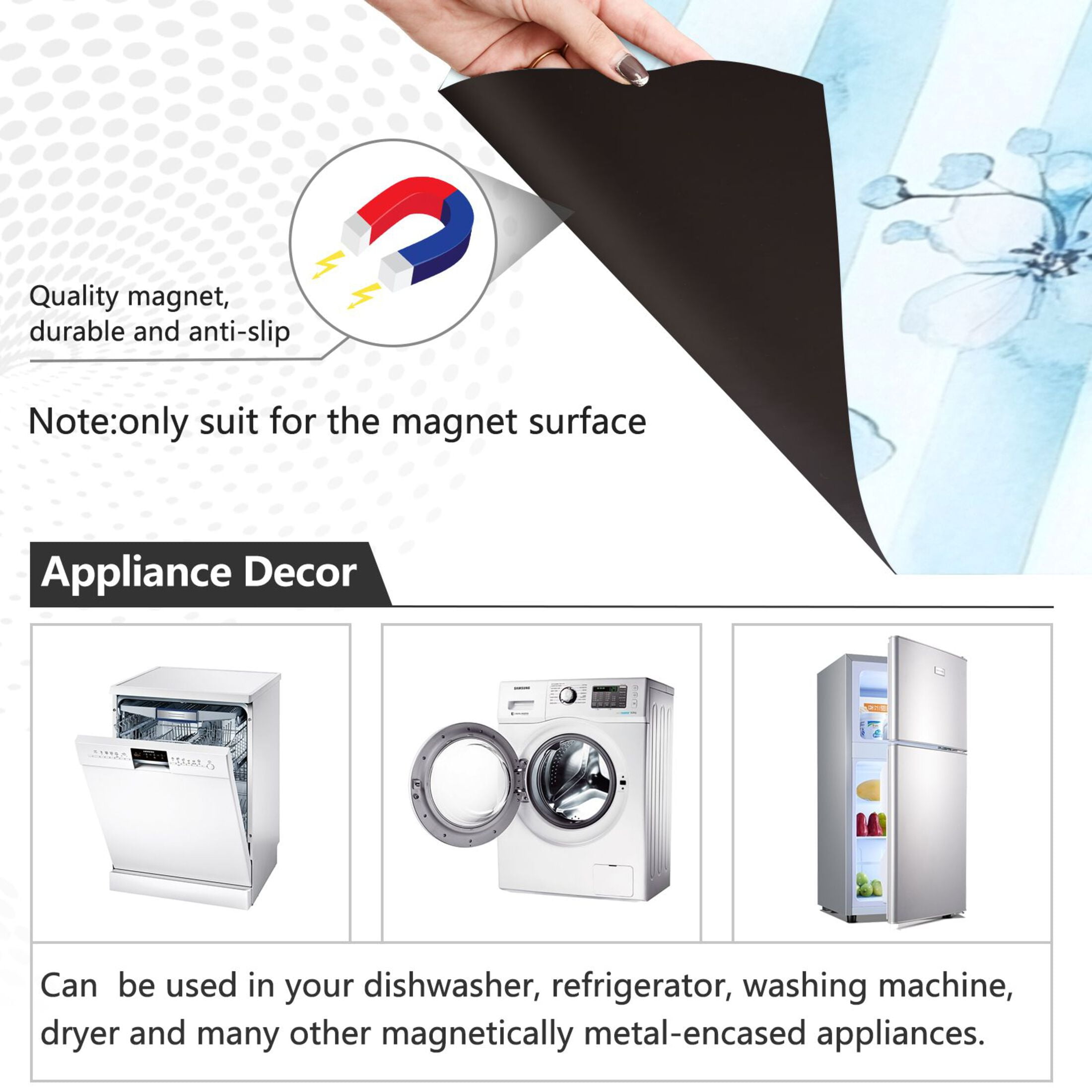 Dishwasher Magnetic Sticker 23x26 Inch Refrigerator Magnetic Sticker Washing Machine Magnetic Sticker Kitchen Panel Magnetic Sticker Home Decor Pretty Blue Cartoon Flowers