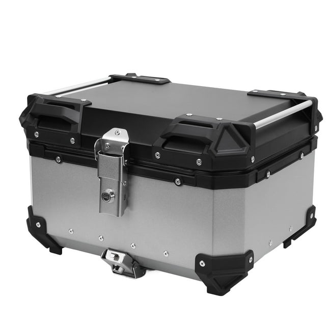 32L Motorcycle Top Case Tail Box, Water Proof Hard Aluminum Alloy Motorbike Rear Top Box with Safety Lock, Quick Release Universal Storage Trunk Luggage Tail Toolbox